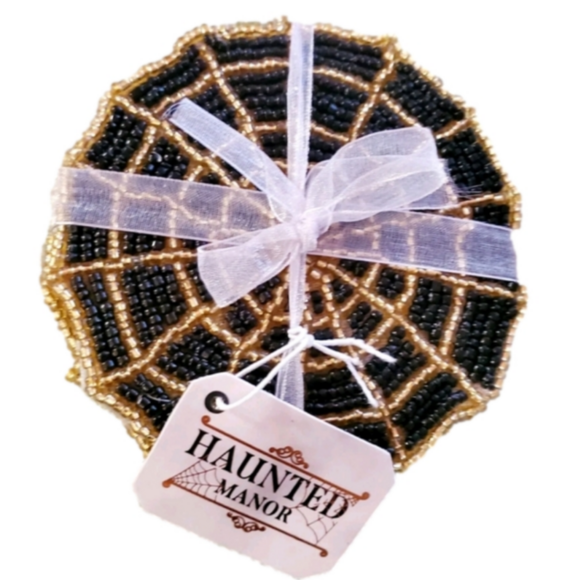 Haunted Manor Spider Web Beaded Coaters, set of 4 - Picture 4 of 6